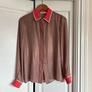 Roman Uk sheer metallic mauve with coral detail